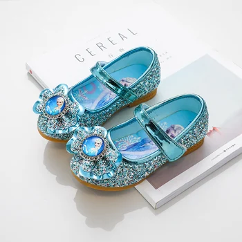 Обувь для девочек; дизайнерские туфли на плоской подошве с кристаллами Frozen Elsa Princess; детские блестящие слипоны для маленьких девочек Обувь Детская обувь Мэри Джейн на плоской подошве