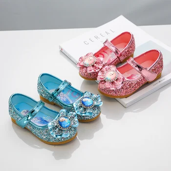 Обувь для девочек; дизайнерские туфли на плоской подошве с кристаллами Frozen Elsa Princess; детские блестящие слипоны для маленьких девочек Обувь Детская обувь Мэри Джейн на плоской подошве Изображение 2