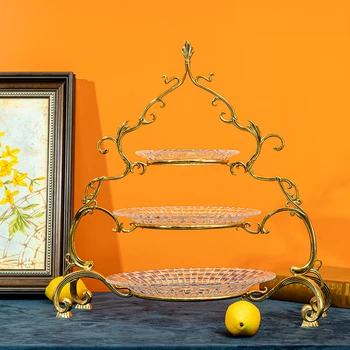 Трехслойная хрустальная ваза для фруктов в европейском стиле, ваза для фруктов в гостиной, журнальный столик, десертная тарелка, роскошные украшения для дома Изображение 2