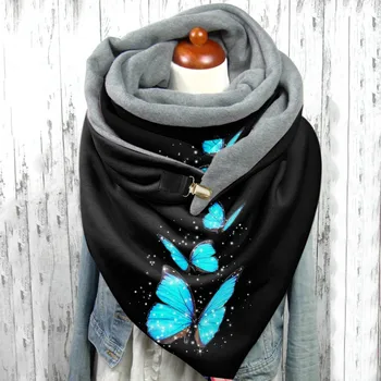Женский шарф с модными принтами, теплый ветрозащитный двухслойный зимний шарф-снуд с бабочкой, шарфы с пряжкой, зимний шарф-накидка, женский шарф