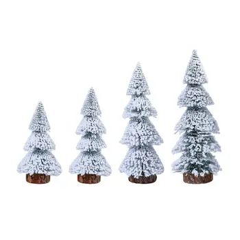 Рождественская елка со снежинками на деревянной основе, Винтажный Орнамент, искусственная мини-снежная елка для рождественского дома отдыха в помещении на полке