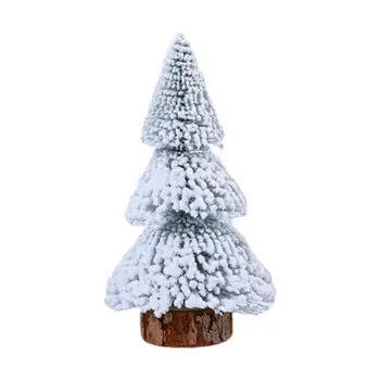 Рождественская елка со снежинками на деревянной основе, Винтажный Орнамент, искусственная мини-снежная елка для рождественского дома отдыха в помещении на полке Изображение 2