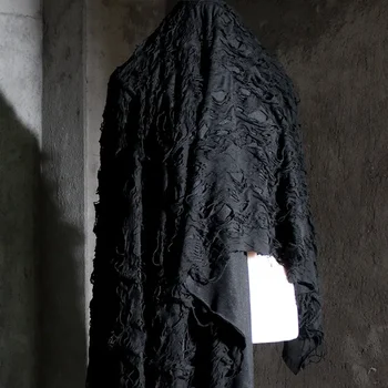 Восстанавливающая эластичная футболка, свитер, дизайнерская ткань из потрепанного черного жаккарда, тяжелая текстурированная хлопчатобумажная ткань ручной работы Изображение 2