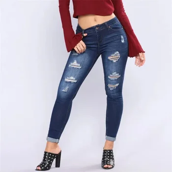 Женские Модные рваные джинсы-стрейч с высокой талией, джинсовые брюки-карандаш Lady Y2K, уличная одежда, обтягивающие повседневные узкие брюки для мамы