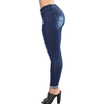 Женские Модные рваные джинсы-стрейч с высокой талией, джинсовые брюки-карандаш Lady Y2K, уличная одежда, обтягивающие повседневные узкие брюки для мамы Изображение 2