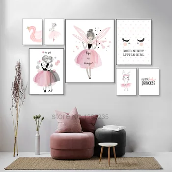 Скандинавский плакат Розовый Декор комнаты для маленькой девочки, Детская, холст, плакат, Настенные картины, холст, живопись, Плакаты, украшение стен детской комнаты