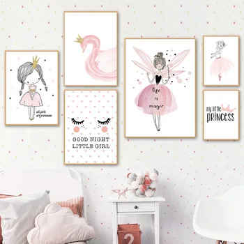 Скандинавский плакат Розовый Декор комнаты для маленькой девочки, Детская, холст, плакат, Настенные картины, холст, живопись, Плакаты, украшение стен детской комнаты Изображение 2
