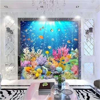 HD Настенная роспись подводного мира Пейзаж кораллового рифа 3D Фотообои для гостиной, спальни, стен, 3D обои для домашнего декора Изображение 2