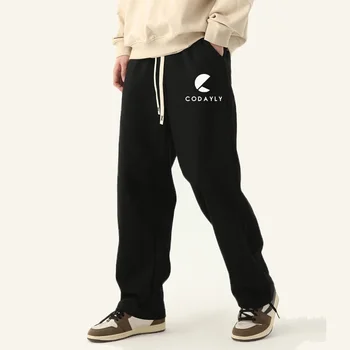 Мужские брюки с монограммой 2024, новая одежда для бега, спортивные свободные черные брюки, уличная мода, простые мужские спортивные штаны