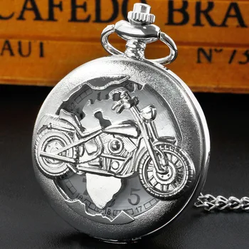 Новые карманные часы серебристого цвета с рисунком мотоциклов Карманные часы и брелок-цепочка с ожерельем Кварцевые часы Relogio De Bolso