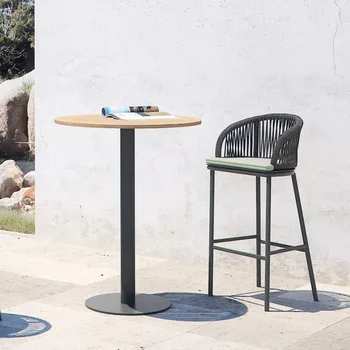 Дизайнерский минималистичный Высокий Скандинавский барный стул из ротанга, обеденный, Уличный Компьютерный стул для кафе, Офисные Шезлонги, Уличная мебель для бара XY50BC Изображение 2