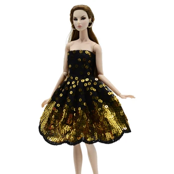 Кукольное платье, черная юбка с золотисто-желтыми бусинами, свадебный модный наряд принцессы для куклы Барби, подарок для девочки-куклы FR.