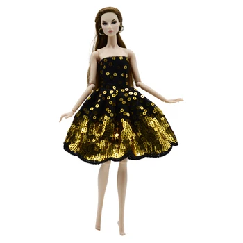Кукольное платье, черная юбка с золотисто-желтыми бусинами, свадебный модный наряд принцессы для куклы Барби, подарок для девочки-куклы FR. Изображение 2