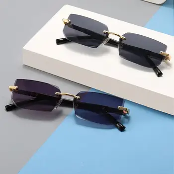 Винтажные прямоугольные ретро солнцезащитные очки без полей Бескаркасные Летние Очки Oculos De Sol Очки с модными линзами Квадратной формы Леди