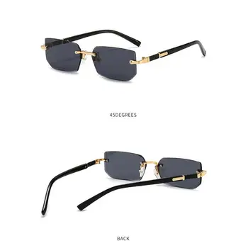 Винтажные прямоугольные ретро солнцезащитные очки без полей Бескаркасные Летние Очки Oculos De Sol Очки с модными линзами Квадратной формы Леди Изображение 2