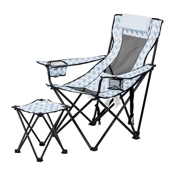 Раскладное кресло для отдыха, отдельная подставка для ног, бело-голубой дизайн, мягкий подголовник, для взрослых, 10,56 фунтов