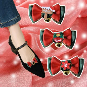 1 Пара модных колокольчиков, зажимы для обуви с бантиком, Съемное Рождественское украшение для обуви, женская пряжка для обуви на высоком каблуке для рождественского украшения своими руками