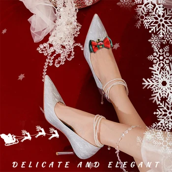 1 Пара модных колокольчиков, зажимы для обуви с бантиком, Съемное Рождественское украшение для обуви, женская пряжка для обуви на высоком каблуке для рождественского украшения своими руками Изображение 2