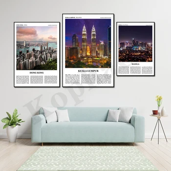 Китай Гонконг Тайбэй Шанхай, Таиланд, Бангкок, Пхукет, Индия, Мумбаи, Манила, Куала-Лумпур, Городской пейзаж, Настенный художественный плакат для путешествий Изображение 2