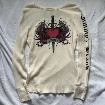 Эстетика Mall Goth Y2K, футболки в стиле гранж, ретро, футболка с принтом сердца и Меча, женские свитшоты с длинным рукавом, топы, винтажная одежда 90-х годов