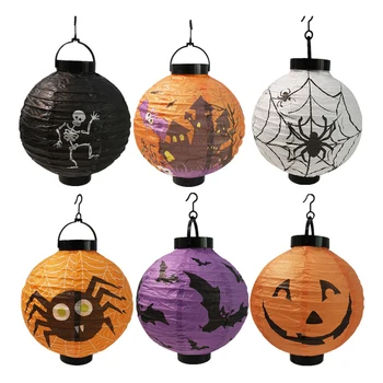 Подвесной фонарь в виде бумажной тыквы на Хэллоуин, Мультяшный фонарь-скелет Летучей мыши-паука, Садовый Подвесной кулон, принадлежности для вечеринок