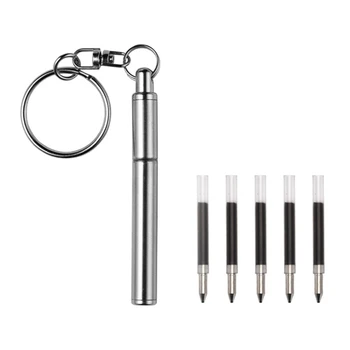 Портативное кольцо для ключей Телескопическая ручка из нержавеющей стали, Телескопическая шариковая ручка, брелок для путешествий на открытом воздухе