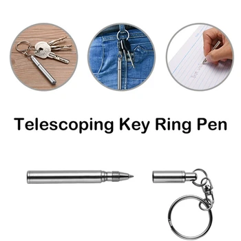 Портативное кольцо для ключей Телескопическая ручка из нержавеющей стали, Телескопическая шариковая ручка, брелок для путешествий на открытом воздухе Изображение 2