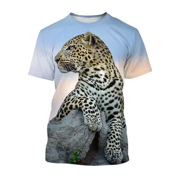 Новые футболки с леопардовым принтом для мужчин и женщин, трендовые футболки в стиле хип-хоп, панк, уличная одежда, свободная повседневная рубашка с круглым вырезом и коротким рукавом Оверсайз Изображение 2