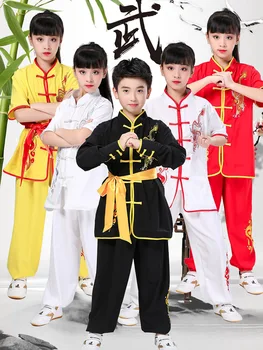 Детская одежда для тайцзицюань для детей Комплект одежды в традиционном стиле с вышивкой в виде дракона, униформа для тайцзицюань Кунг-фу