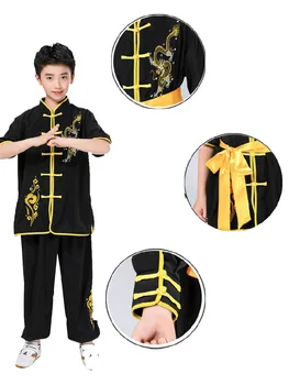 Детская одежда для тайцзицюань для детей Комплект одежды в традиционном стиле с вышивкой в виде дракона, униформа для тайцзицюань Кунг-фу Изображение 2
