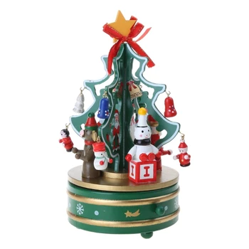Деревянная музыкальная шкатулка в форме Рождественской елки с подвесным заводным вращающимся декором Изображение 2