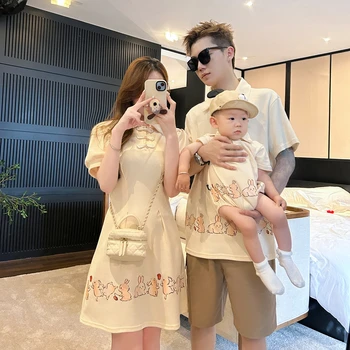 Летняя семейная одежда 2023 года, подходящая для мамы и ребенка, платье, как у мамы, как у дочки, кроличьи платья, рубашка для отца и сына