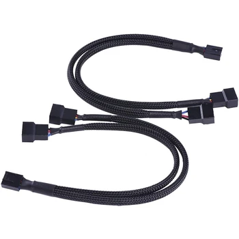 12 Упаковок кабеля разветвителя вентилятора PWM Y-образный разветвитель Кабеля питания вентилятора ПК с 4-контактным преобразователем 1 в 2, с черными рукавами в оплетке