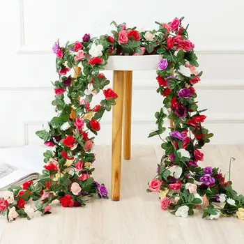 искусственные цветы из роз длиной 5 метров, украшение свадебной домашней комнаты, Весна-осень, Сад, искусственная виноградная лоза, поделки для дома