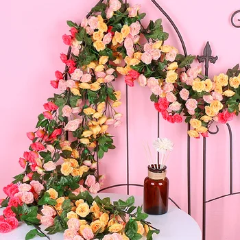 искусственные цветы из роз длиной 5 метров, украшение свадебной домашней комнаты, Весна-осень, Сад, искусственная виноградная лоза, поделки для дома Изображение 2