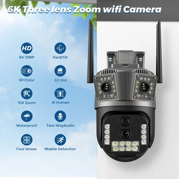 BESDER 9-мегапиксельная HD IP-камера с 10-кратным зумом, четыре объектива, Трехэкранная PTZ-камера Wi-Fi, защита безопасности, Цветное ночное видение, видеонаблюдение Изображение 2