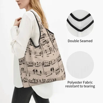 Kawaii Music Notes Lover Shopping Tote Портативная сумка для покупок через плечо Изображение 2