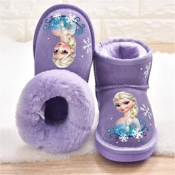 Детские зимние ботинки хлопчатобумажная обувь Frozen Princess, новинка зимы 2024 года, модные бархатные теплые ботильоны для девочек Elsa Plus