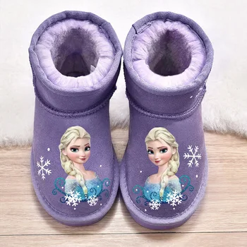 Детские зимние ботинки хлопчатобумажная обувь Frozen Princess, новинка зимы 2024 года, модные бархатные теплые ботильоны для девочек Elsa Plus Изображение 2