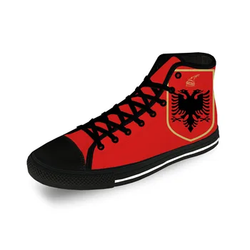 Высокие кроссовки с орлом под флагом Албании, мужская Женская повседневная обувь для подростков, парусиновые кроссовки для бега, дышащая Легкая обувь с 3D принтом. Изображение 2