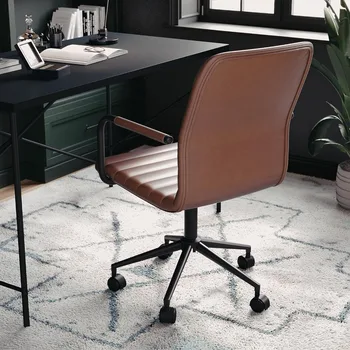 Рабочее кресло TSwivel с подлокотниками для домашнего офиса из белой искусственной кожи с полированной латунной рамой, компьютерное кресло Gamingchair Изображение 2