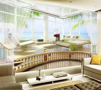 обои wellyu на заказ 3D фреска обои обзорный балкон с видом на море диван фон стены обои для гостиной 3d papel de parede