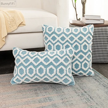 Декоративная наволочка 45x45 см/30x50 см, синяя домашняя наволочка, мягкая, для гостиной, спальни, дивана, кресла-кровати, застегивается на молнию Изображение 2