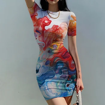 Летнее новое женское тонкое платье цветущего цвета с 3D принтом женское платье красивая леди тонкое платье тренд модное женское тонкое платье