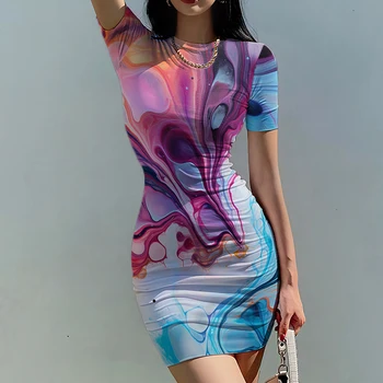 Летнее новое женское тонкое платье цветущего цвета с 3D принтом женское платье красивая леди тонкое платье тренд модное женское тонкое платье Изображение 2