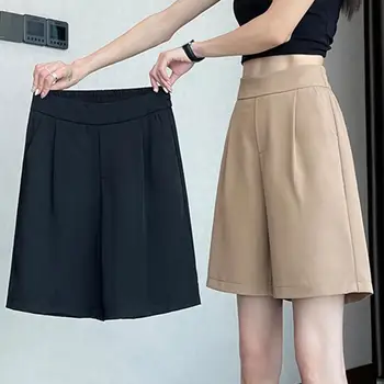 Брюки Удобные женские летние шорты трапециевидной формы с завышенной талией, дышащая ткань для повседневного комфорта, эластичный пояс