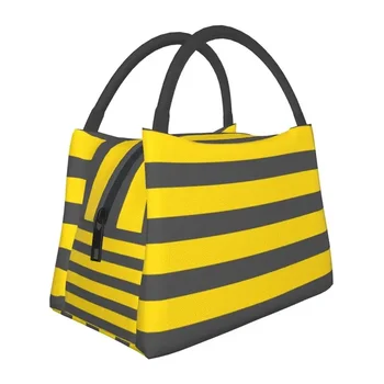Простые серые и желтые полосатые утепленные сумки для ланча, женские Красочные геометрические Сменные холодильники, термобоксы для Бенто, офис в больнице