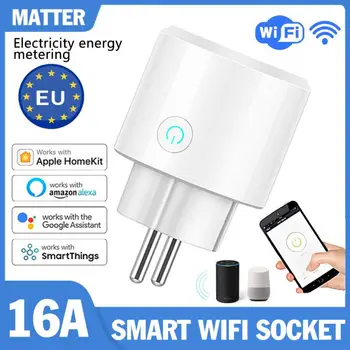 Matter 16A Измерение электроэнергии WiFi Smart Plug EU Умная Розетка Голосовое Управление Работает С HomeKit Alexa Home Smartthings