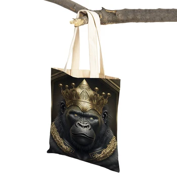 Металлическая скульптура Gorilla King Дорожная сумка для леди, сумка для покупок, сумка для супермаркета, холщовые женские сумки для покупок с мультяшными животными