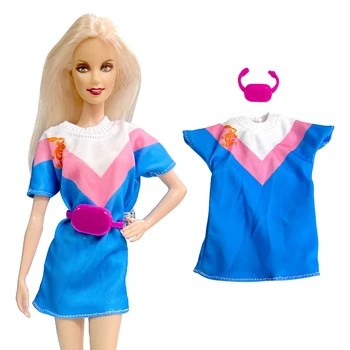 NK Official, повседневное платье для благородной куклы из 2 предметов: платье с круглым вырезом + розовая поясная сумка для куклы Барби, 1/6 аксессуаров, игрушки для переодевания.